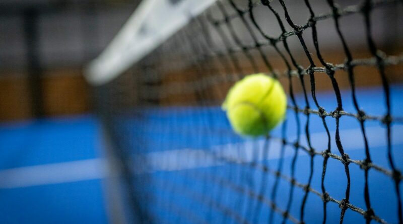 a tennis ball in a net
